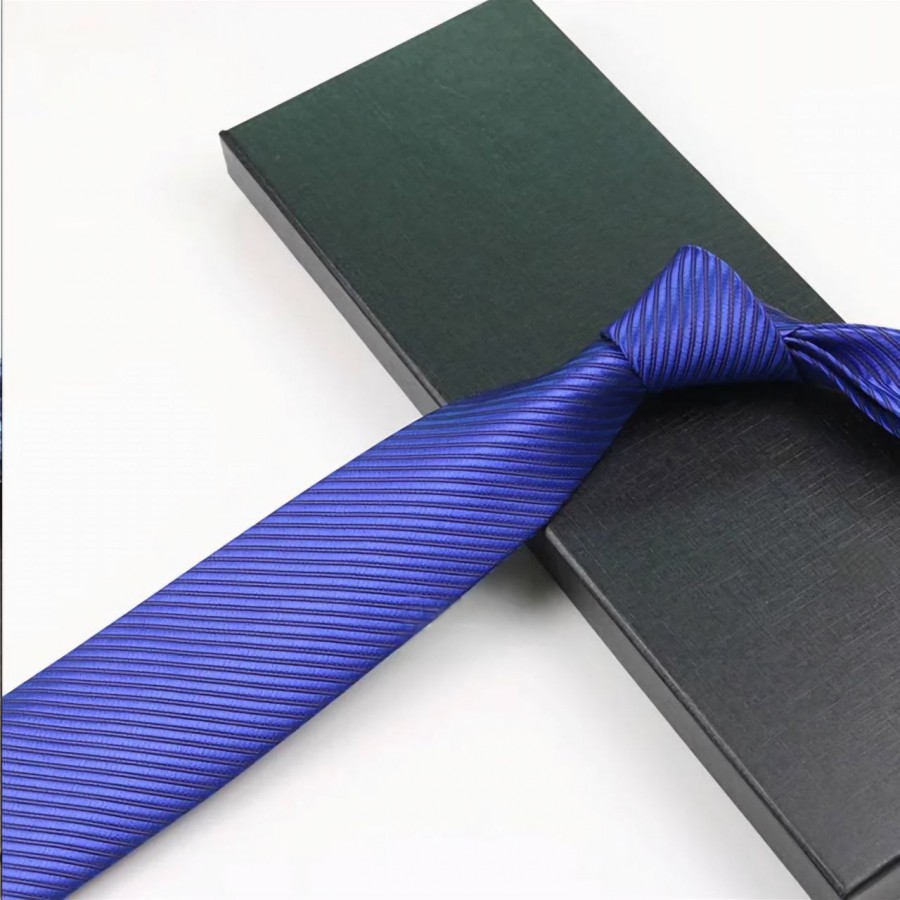 COR-0207 - Corbata Rayas Azul Rey Acanalada 8cm