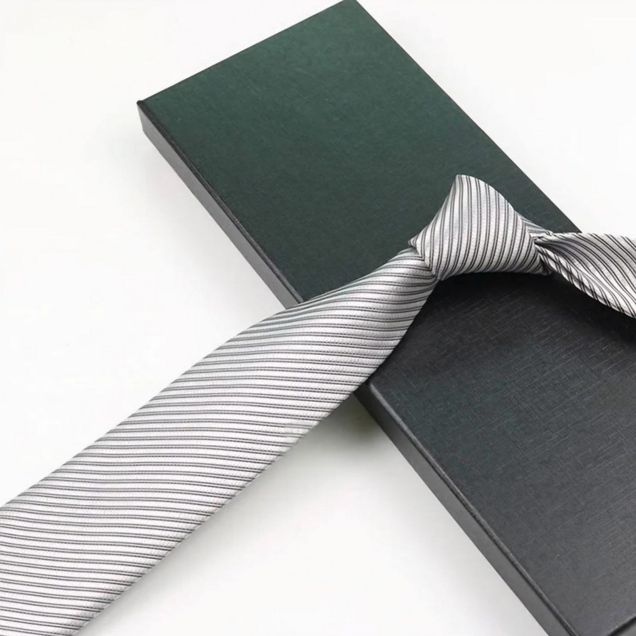 COR-0209 - Corbata Rayas Gris Acanalada 8cm