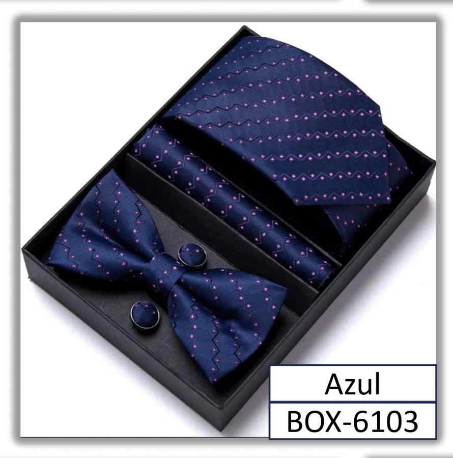 BOX-6103 - Box Corbata Pañuelo Lazo y Juntas Azul Marino Osccuro