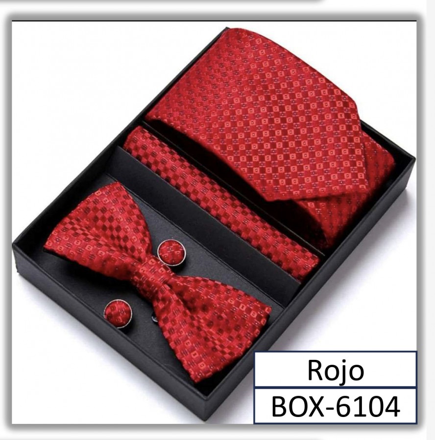 BOX-6104 - Box Corbata Pañuelo Lazo y Juntas Rojo