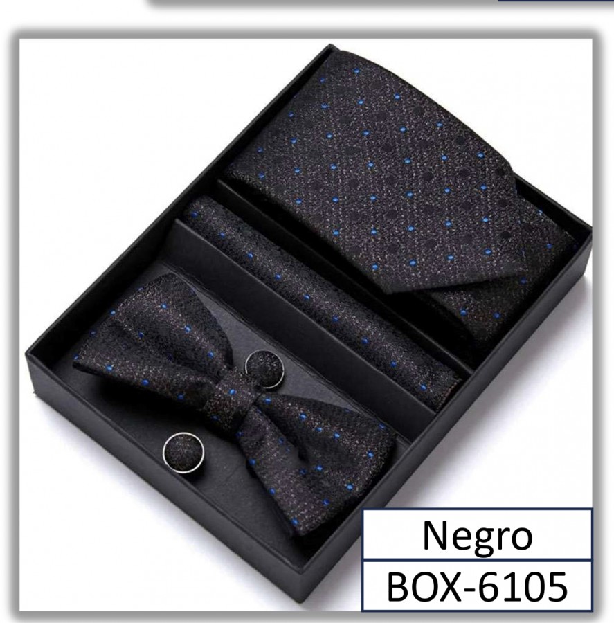 BOX-6105 - Box Corbata Pañuelo Lazo y Juntas Negro
