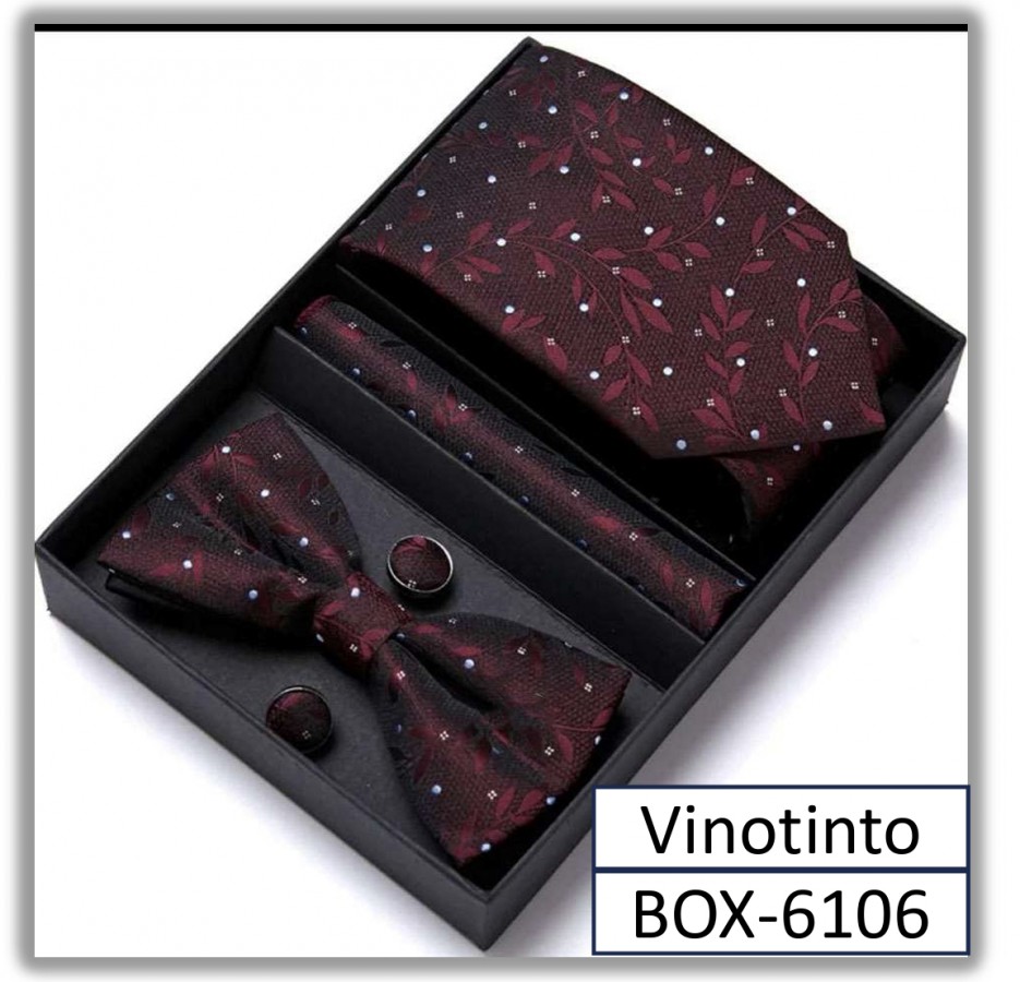 BOX-6106 - Box Corbata Pañuelo Lazo y Juntas Vinotinto