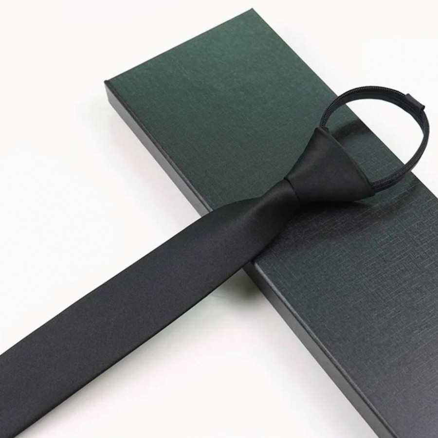 COR-2002 - Corbata Unicolor Cremallera Negro Lisa 48cm