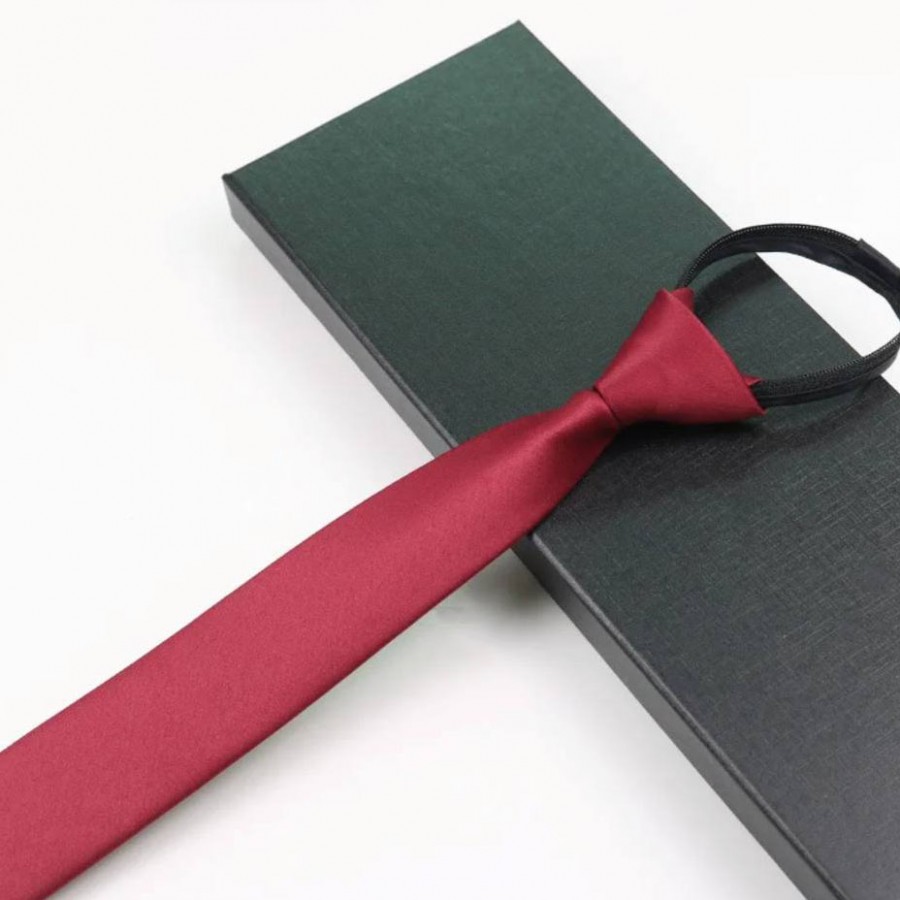 COR-2003 - Corbata Unicolor Cremallera Vinotinto Lisa 48cm