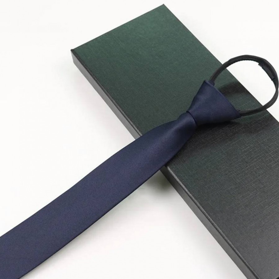 COR-2001 - Corbata Unicolor Cremallera Azul Marino Lisa 48cm