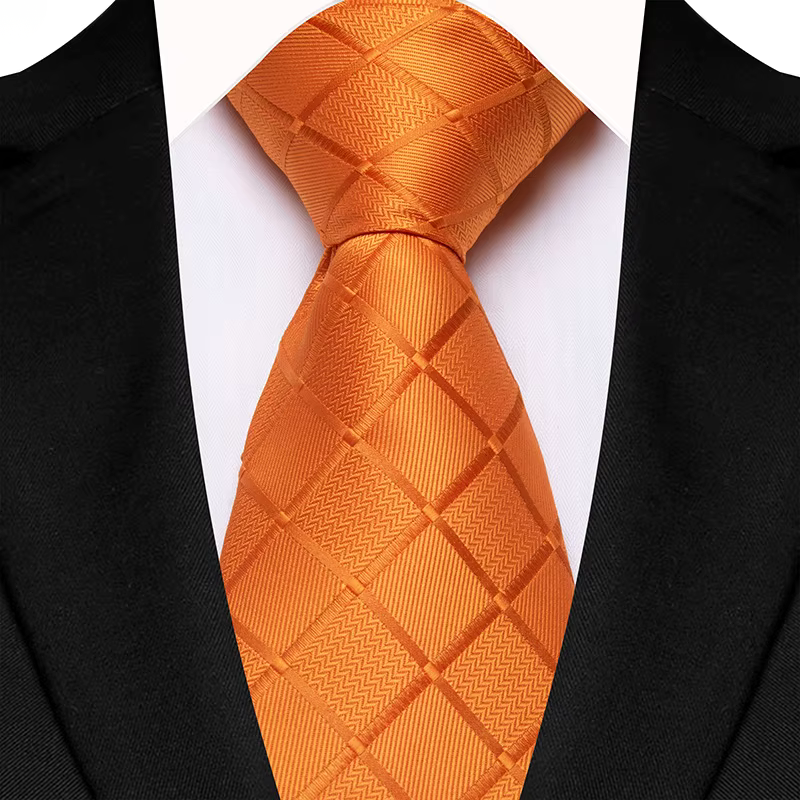 COR-1103 - Corbata Cuadros Naranja 8cm